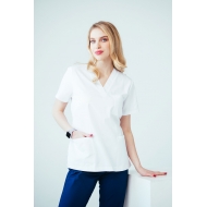 Meditsiiniline tööpluus valge paeltega taljel